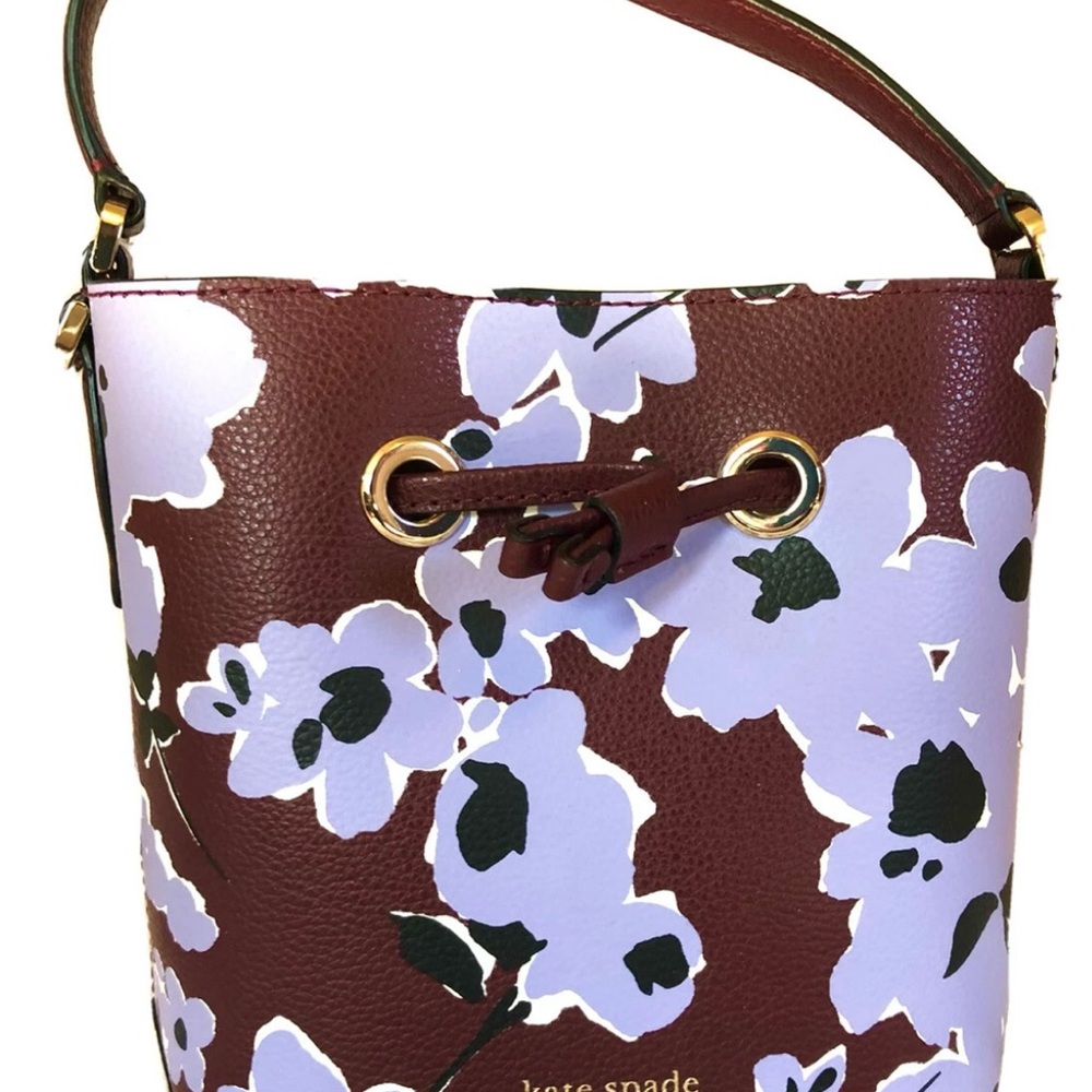 Kate Spade Brown and White Floral Bucket Bag